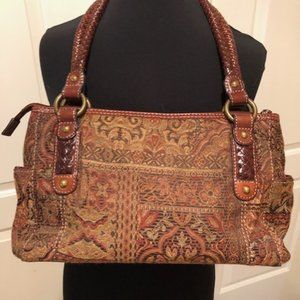 Vintage Fossil Brocade & Leather Purse
